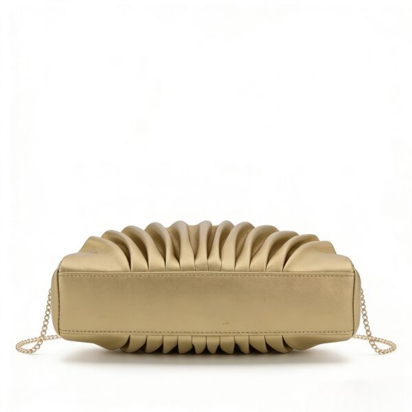 Gold Pleated Clutch Bag with Chain Strap