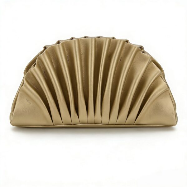 Gold Pleated Clutch Bag with Chain Strap