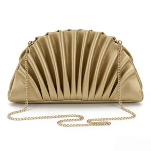 Gold Pleated Clutch Bag with Chain Strap