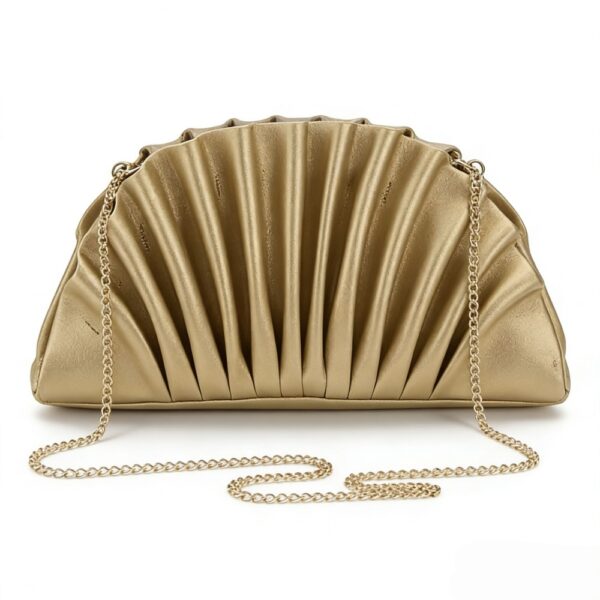 Gold Pleated Clutch Bag with Chain Strap