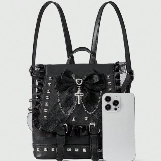 Gothic Lace Bow Studded Backpack