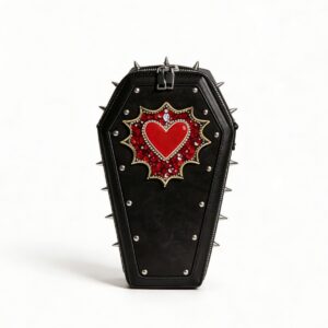 Gothic Coffin Shape Red Heart Studded Crossbody Bag