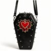 Gothic Coffin Shape Red Heart Studded Crossbody Bag
