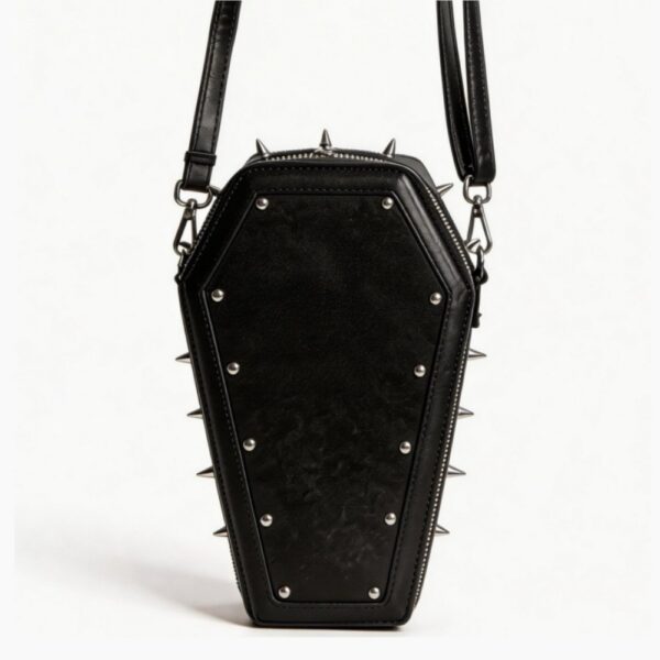 Gothic Coffin Shape Red Heart Studded Crossbody Bag