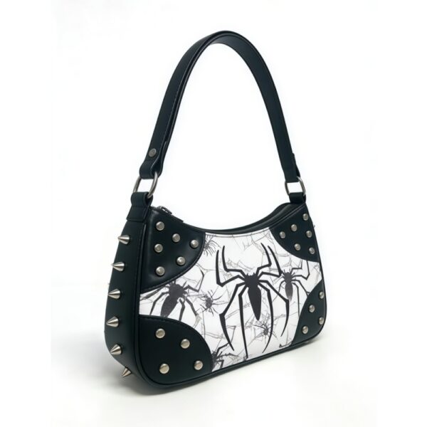 Spider Print Studded Hobo Shoulder Bag