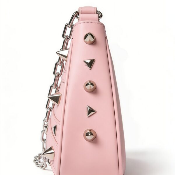 Pink Spiked Hobo Shoulder Bag