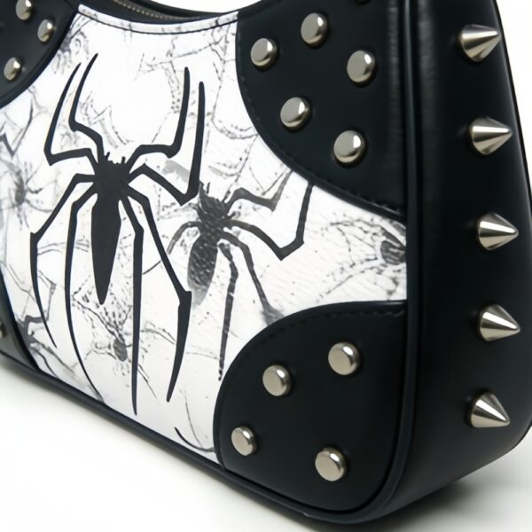 Spider Print Studded Hobo Shoulder Bag