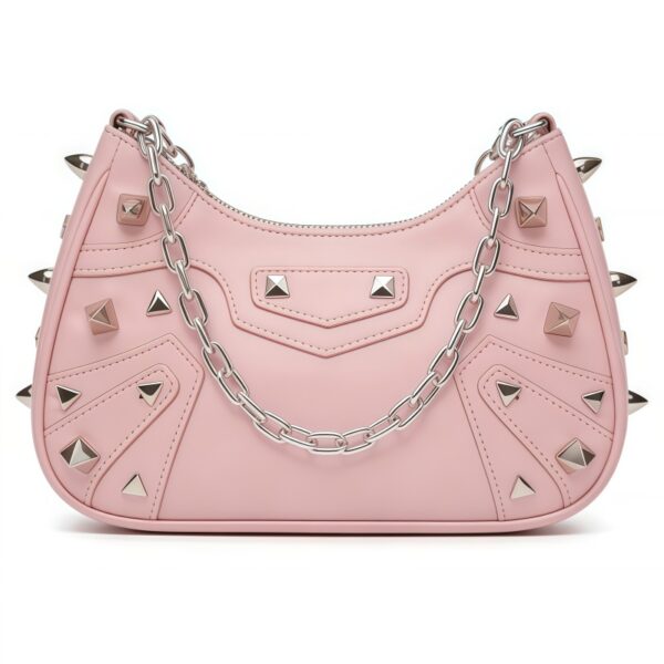 Pink Spiked Hobo Shoulder Bag