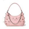 Pink Spiked Hobo Shoulder Bag