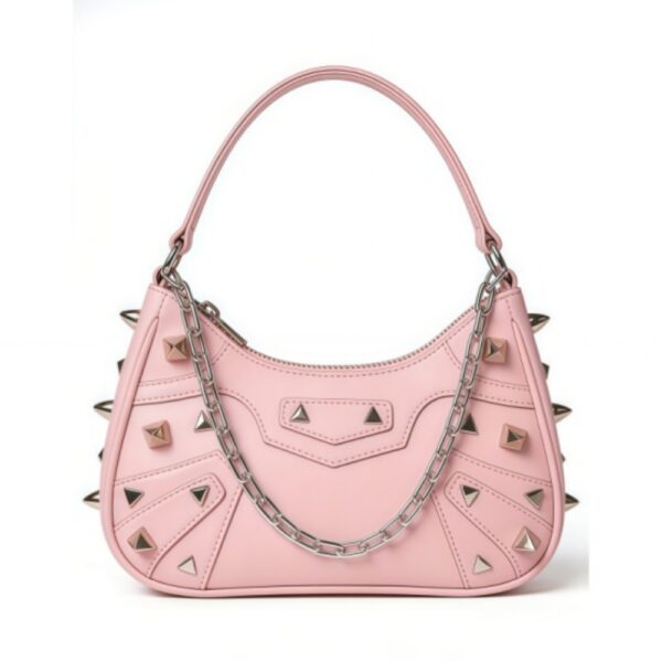 Pink Spiked Hobo Shoulder Bag