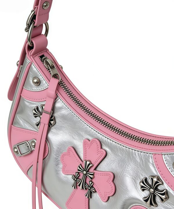 Y2K Pink & Silver Cross Hobo Shoulder Bag