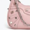 Pink Spiked Hobo Shoulder Bag
