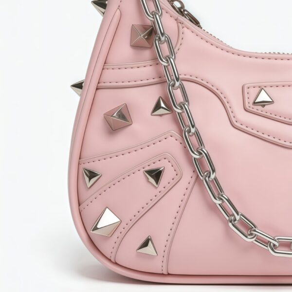 Pink Spiked Hobo Shoulder Bag