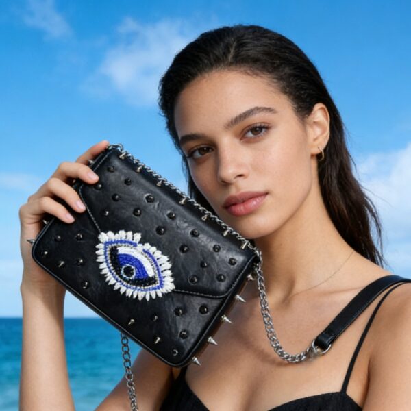 Evil Eye Studded Crossbody Bag