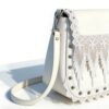 White Lace Fringe Studded Crossbody Saddle Bag