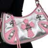 Y2K Pink & Silver Cross Hobo Shoulder Bag