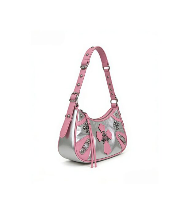 Y2K Pink & Silver Cross Hobo Shoulder Bag