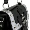Black & Silver Cross Studded Top-Handle Bag