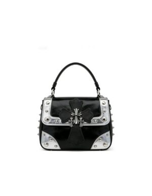 Black & Silver Cross Studded Top-Handle Bag