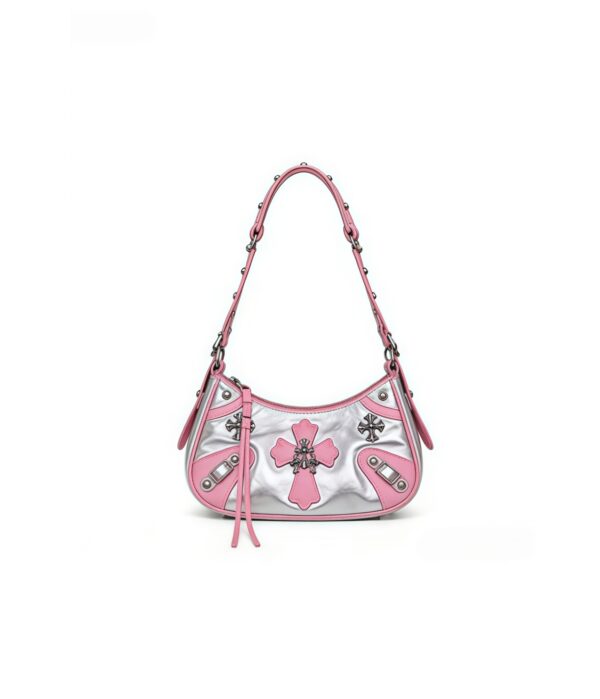 Y2K Pink & Silver Cross Hobo Shoulder Bag