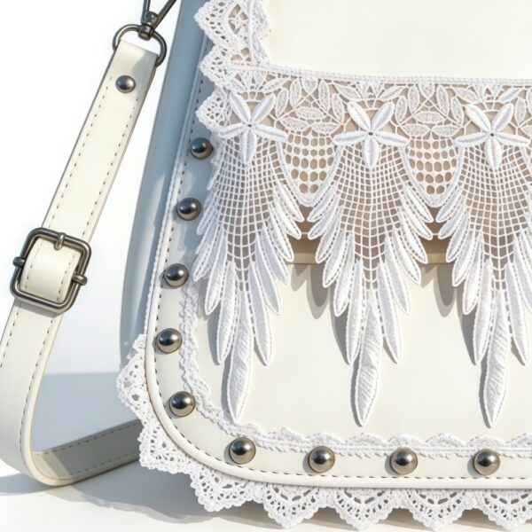 White Lace Fringe Studded Crossbody Saddle Bag