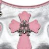 Y2K Pink & Silver Cross Hobo Shoulder Bag