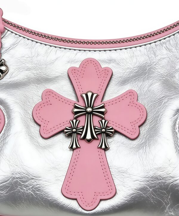 Y2K Pink & Silver Cross Hobo Shoulder Bag