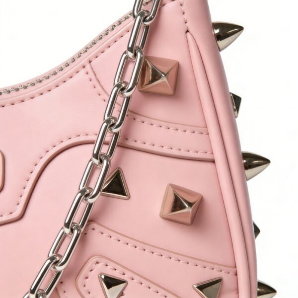Pink Spiked Hobo Shoulder Bag