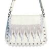 White Lace Fringe Studded Crossbody Saddle Bag