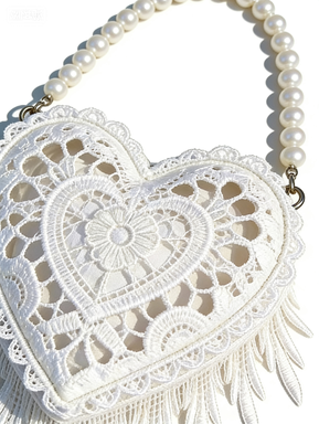 Romantic Fringe Heart Pearl Mini Bag