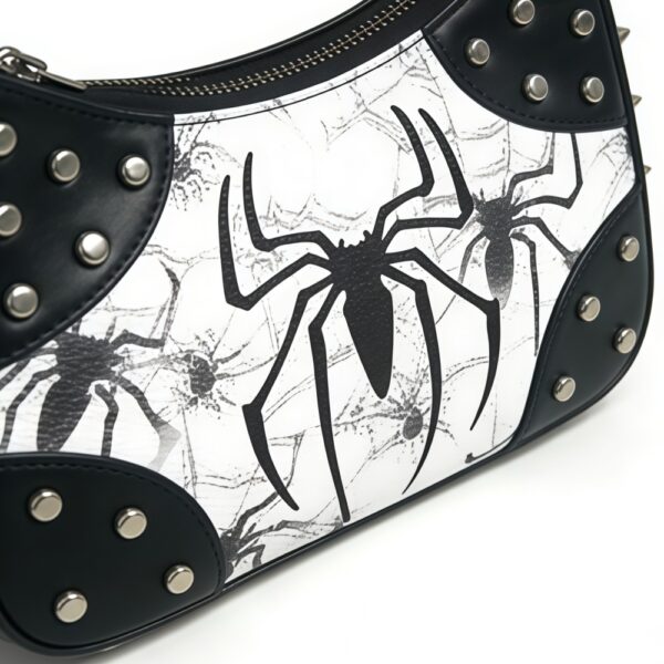 Spider Print Studded Hobo Shoulder Bag