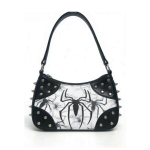 Spider Print Studded Hobo Shoulder Bag