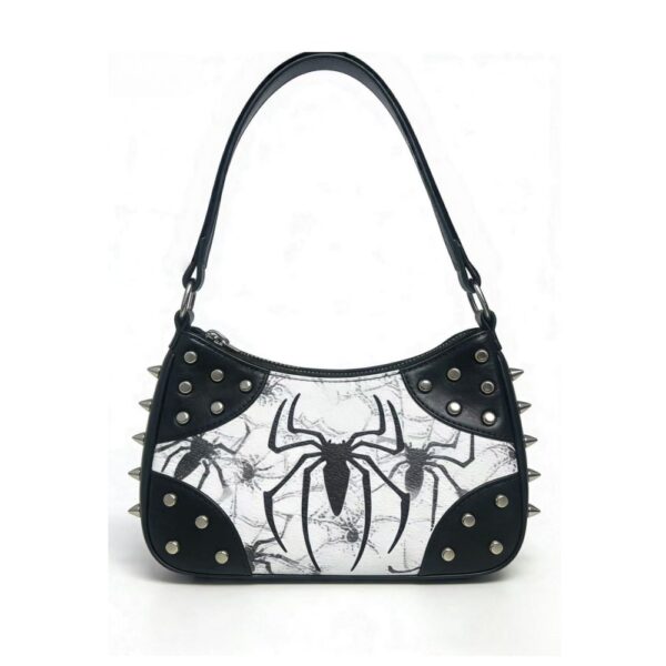 Spider Print Studded Hobo Shoulder Bag