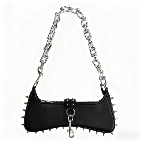 Spiked Chain Baguette Shoulder Bag