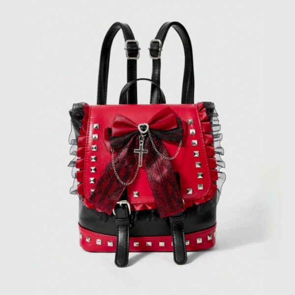 Red & Black Gothic Bow Cross Mini Backpack