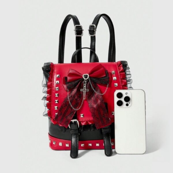Red & Black Gothic Bow Cross Mini Backpack