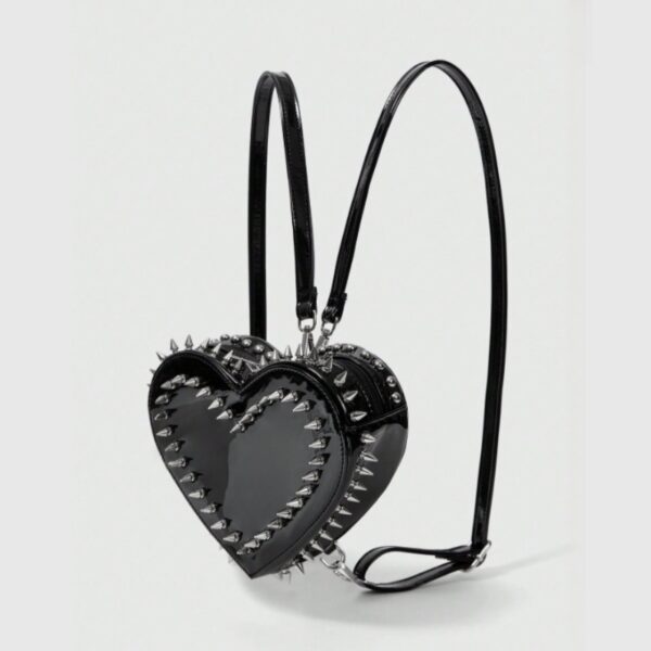 Spiked Black Patent Heart Convertible Backpack
