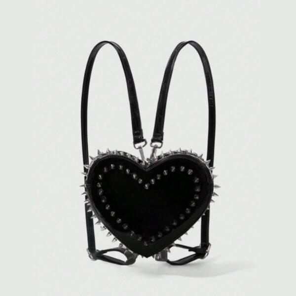 Spiked Black Patent Heart Convertible Backpack