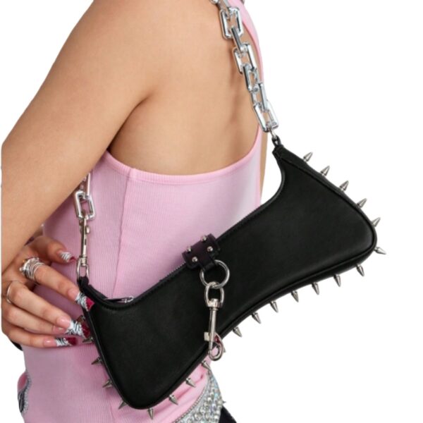 Spiked Chain Baguette Shoulder Bag