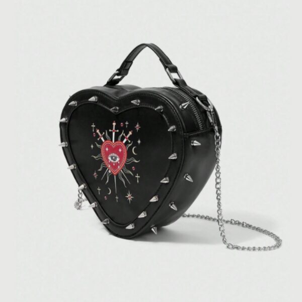 Occult Eye & Dagger Studded Heart Crossbody Bag