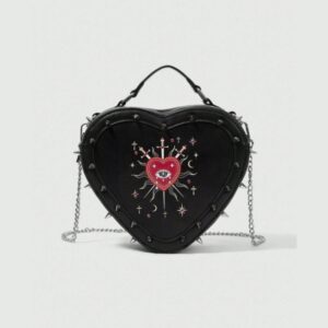 Occult Eye & Dagger Studded Heart Crossbody Bag