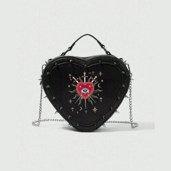 Occult Eye & Dagger Studded Heart Crossbody Bag