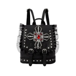 Gothic Rhinestone Cross Ruffle Mini Backpack