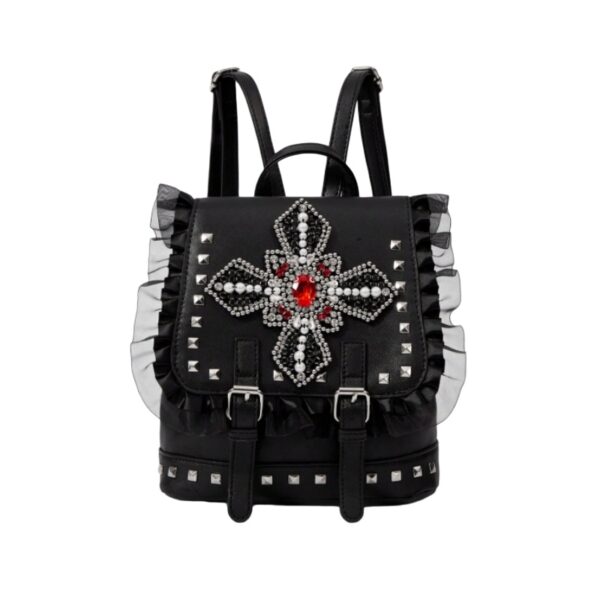 Gothic Rhinestone Cross Ruffle Mini Backpack