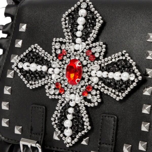 Gothic Rhinestone Cross Ruffle Mini Backpack