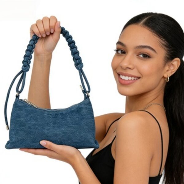 Braided Strap Denim Hobo Shoulder Bag