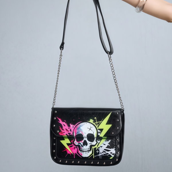Neon Skull Studded Crossbody Bag