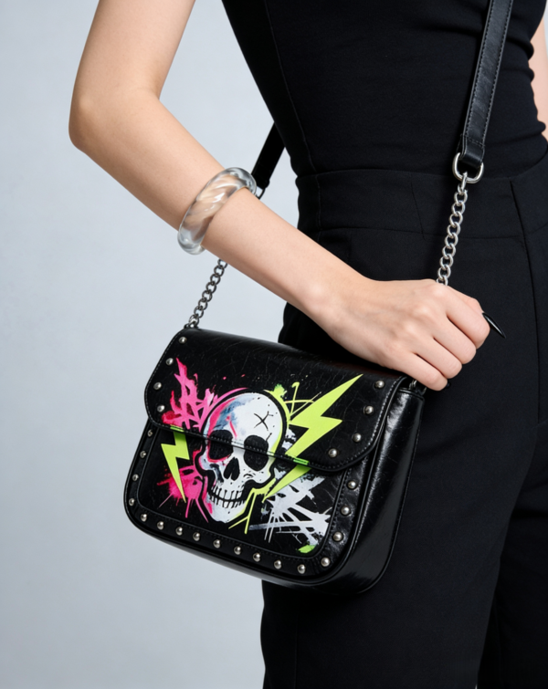 Neon Skull Studded Crossbody Bag