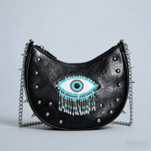 Evil Eye Studded Saddle Crossbody Bag