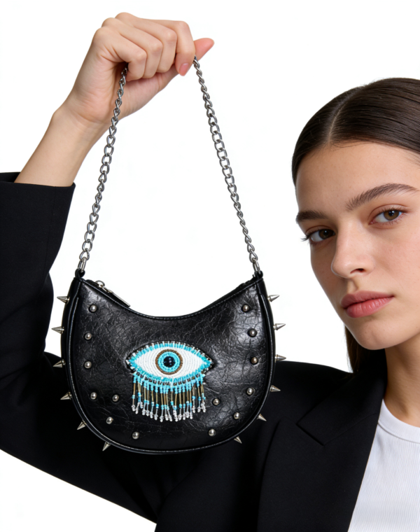 Evil Eye Studded Saddle Crossbody Bag